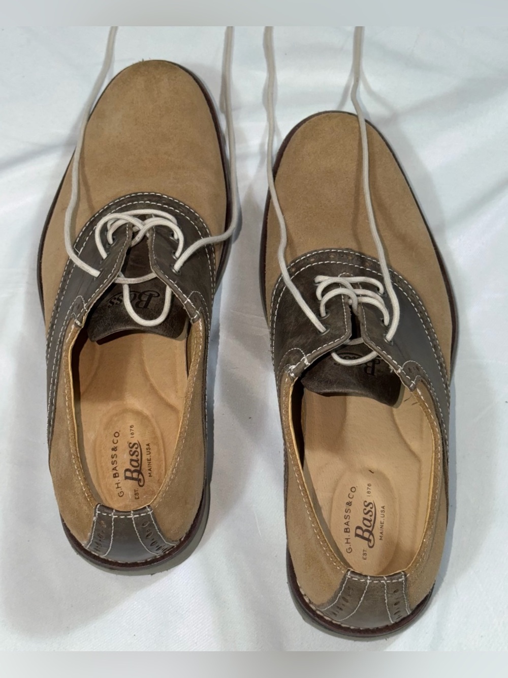 G.H. Bass Pomona Men’s 8.5M Tan Brown Suede Saddle Oxford Shoes Two Tone - Picture 7 of 11